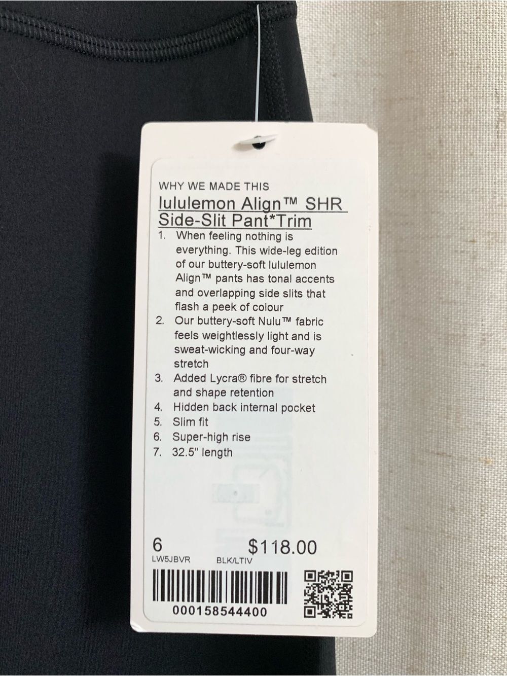 lululemon Align Side-Slit SHR Black Wide-Leg Yoga Pant Ivory Waistband 6 - Picture 6 of 11